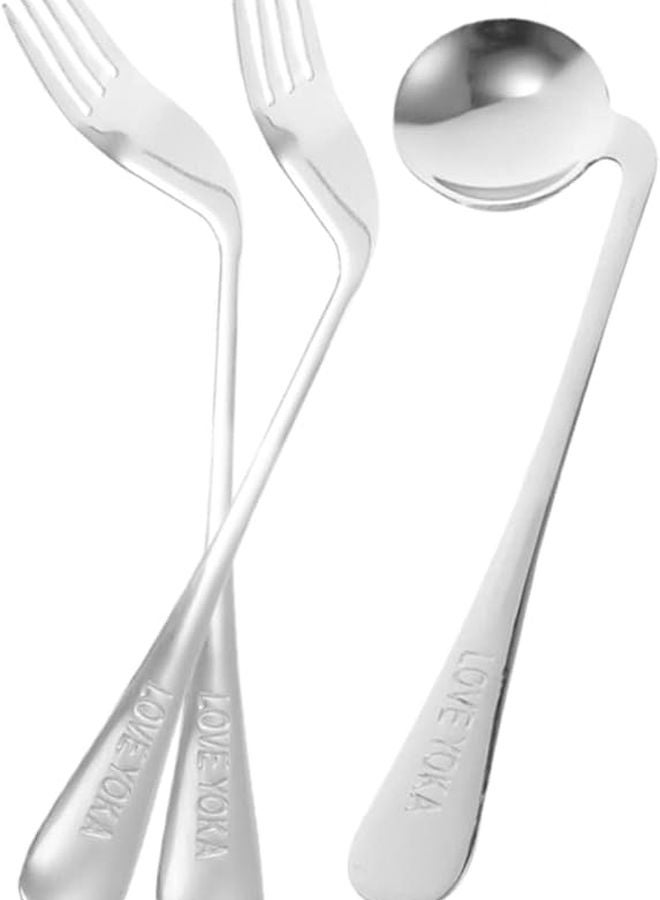 Ergonomic Angled Spoon and Fork for Elderly Right Handed Stainless Steel Self Feeding Assist Utensils - Image 1